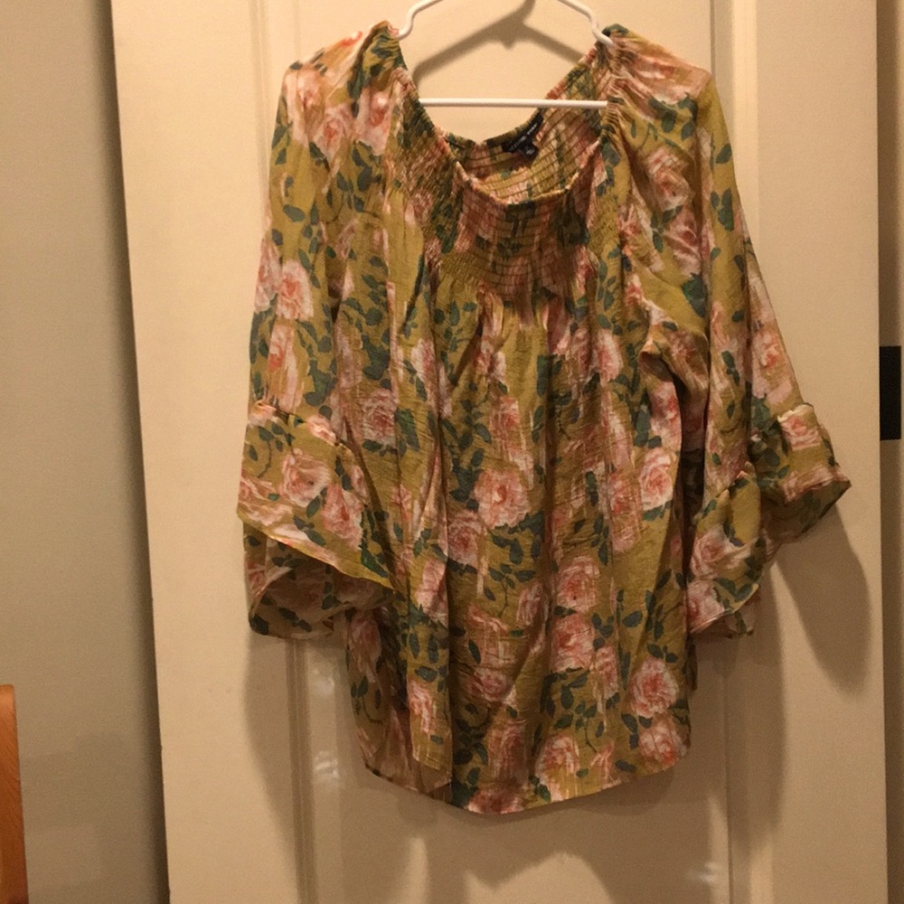 Zac & Rachel womens pullover floral trumpet sleeves Tunic top blouse size 2X